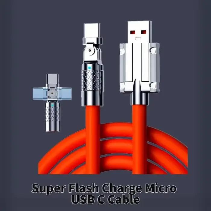 Câble Micro USB C 120W 6A Charge Super Flash 180 ° Câbles d'extension USB-C rotatifs