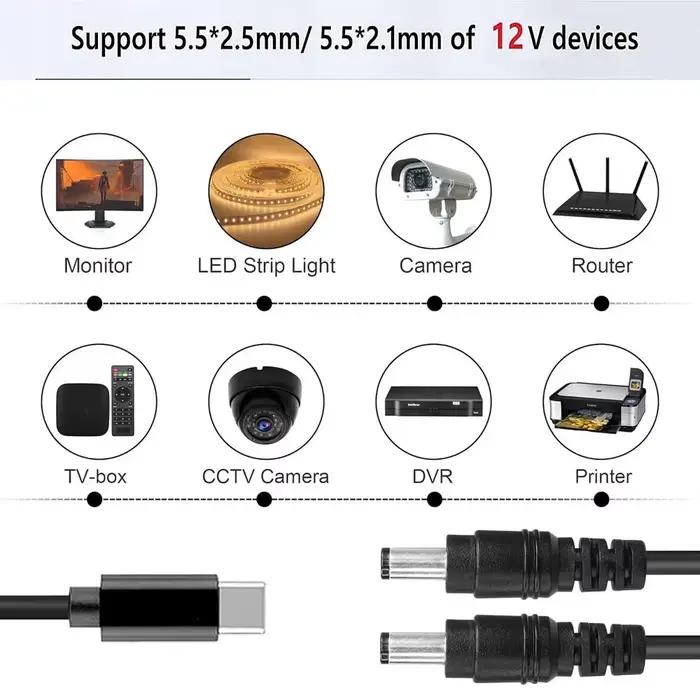 Câble répartiteur USB C vers DC 12V 3A