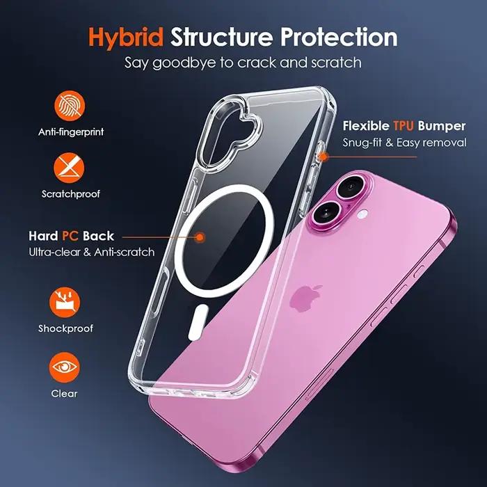 Coque Magnétique Sans Fil Transparente Compatible avec iPhone 11 12 13 14 15 16 17 Occasions Spéciales Protection Invisible Élégante
