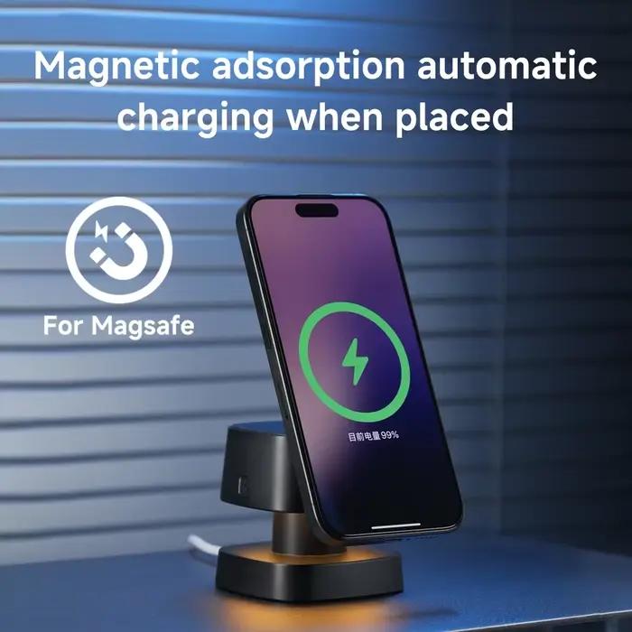 Chargeur sans fil magnétique 3 en 1 pour iPhone 17 16 15 14 13 12, Station de charge rapide pour Apple Watch 10 9 8 7 6 5 Airpods 2 3 Pro