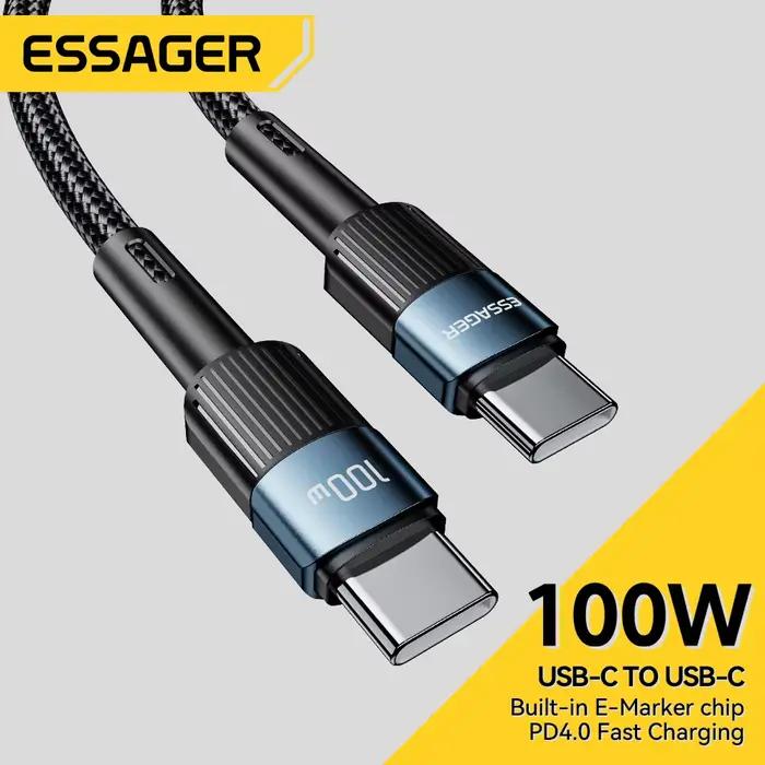 Câble Essager PD 100W Quick Charge 3.0 USB C à USB-C pour recharge rapide et synchronisation de données rapides pour smartphones et ordinateurs portables