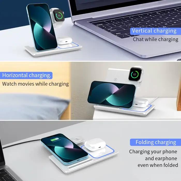 Station de charge sans fil 3-en-1 pliable pour iPhone Apple Watch et AirPods multifonctionnelle facile à transporter et à utiliser pour la maison le bureau et les voyages