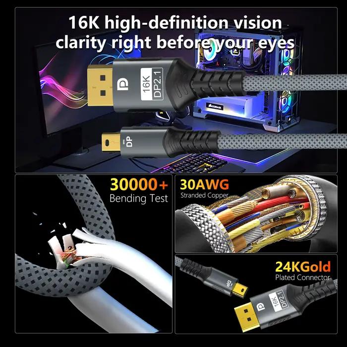 Câble Mini DP vers DisplayPort 8K DP1.4