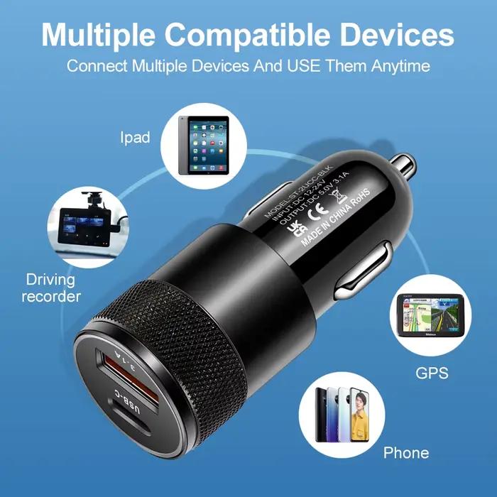 Mini chargeur de voiture à charge rapide 70W PD QC 3.0