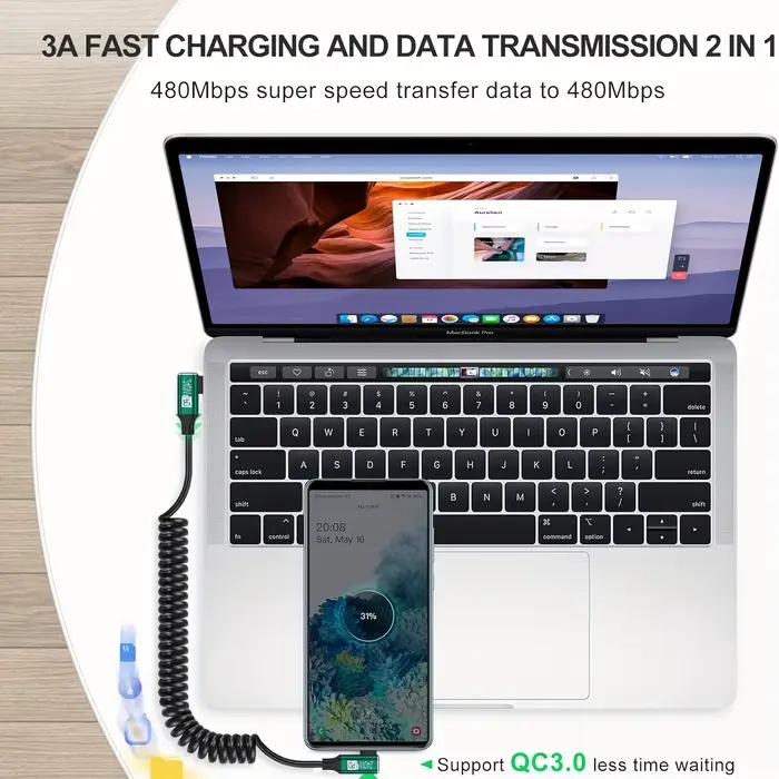 Câble USB-C vers USB-C enroulable avec charge rapide PD240W