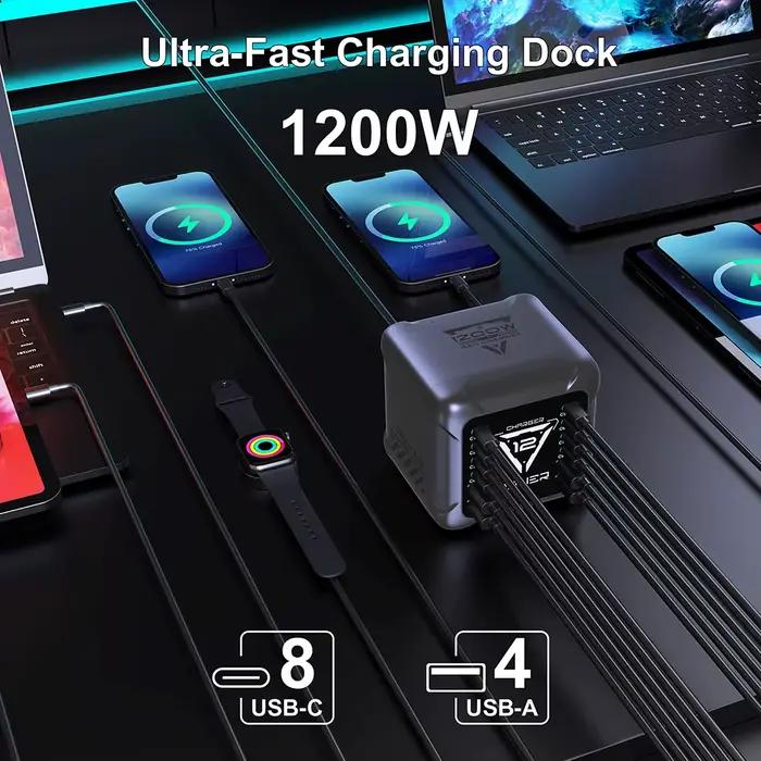 Chargeur USB-C 1200W, Station de Charge Rapide GaN PD3.1 140W 100W PPS