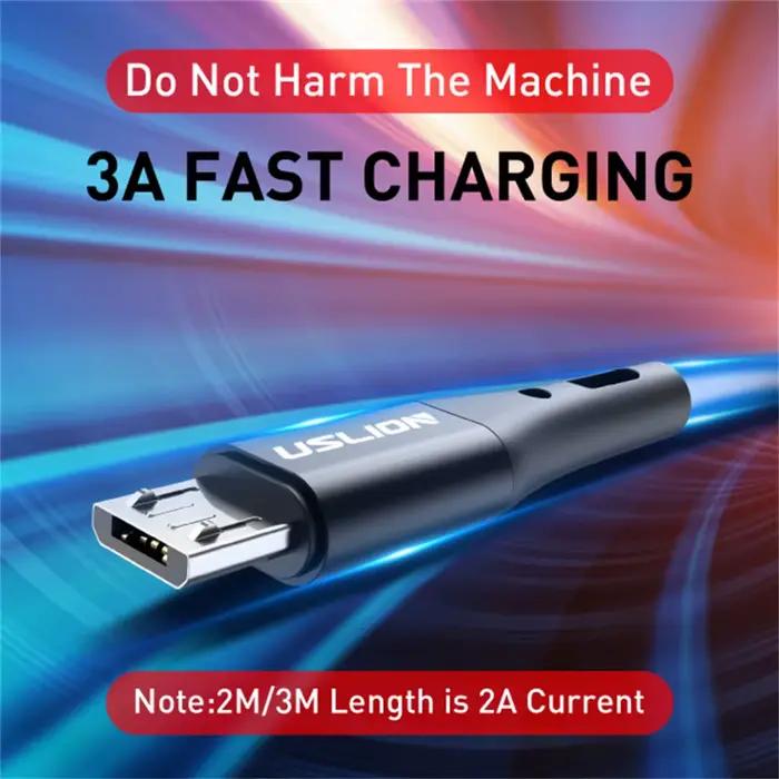USLION 3A câble Micro USB charge rapide pour Samsung Xiaomi Huawei Realme OPPO Android téléphone portable USB cordon de données 0.5/1/2/3M