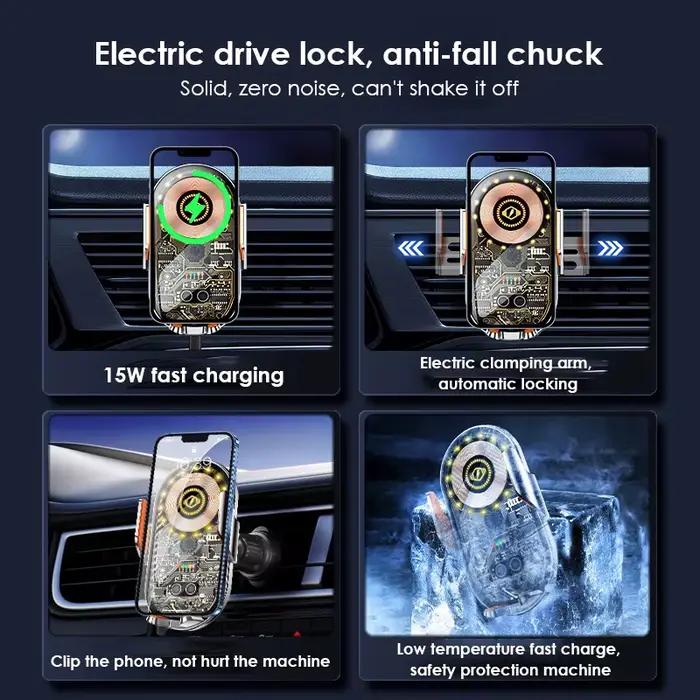 Chargeur de voiture sans fil super rapide avec serrage automatique pour iPhone 16 15 14 Pro Max Samsung occasions quotidiennes et spéciales
