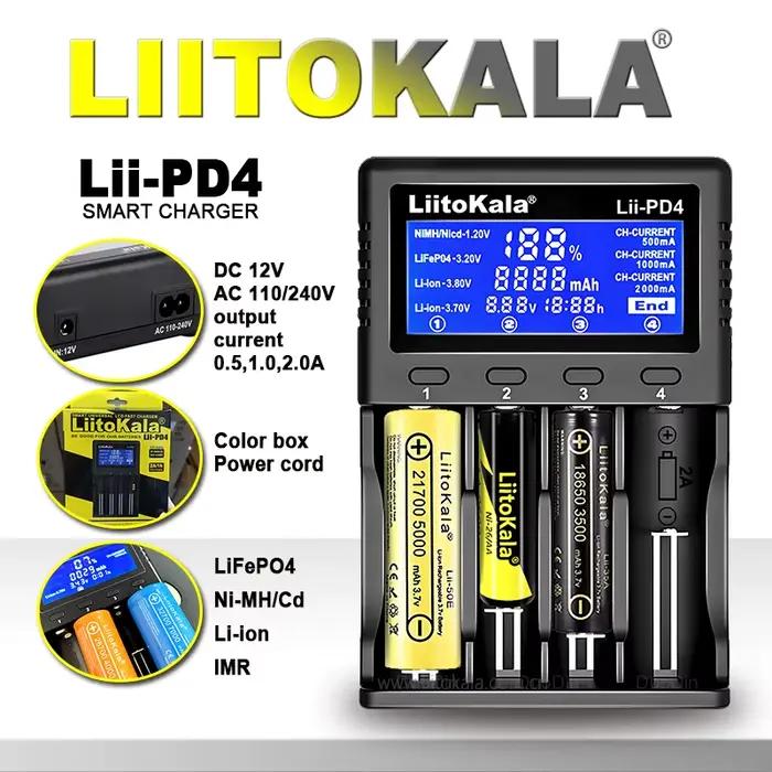 Lii-PD4/PD2 AC PD chargeur LCD charge rapide 4/2 baies pour 21700/18650/AA/AAA multi-protection détection automatique
