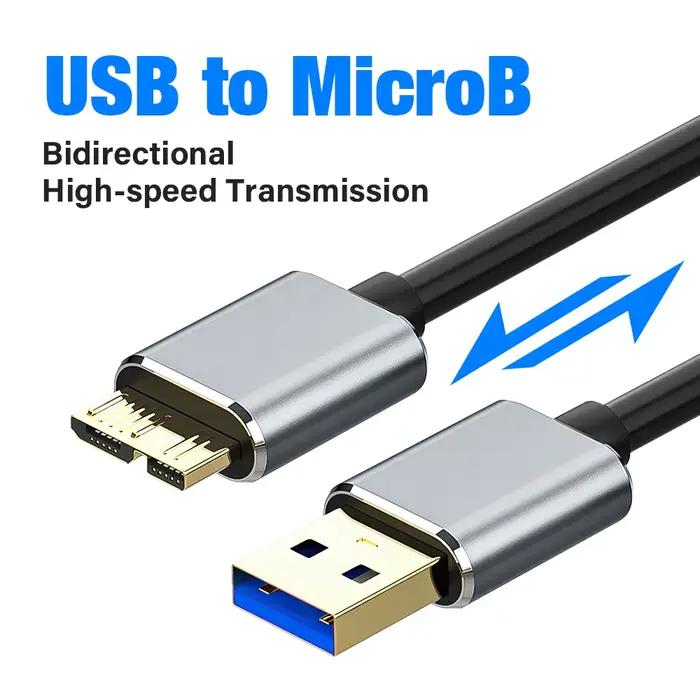 Câble USB A 3.0 vers Micro B pour disque dur externe HDD SSD fil de charge de données pour ordinateur portable Toshiba Seagate HP Sandisk données rapides plug and play aluminium alloy shell PVC construction robuste entretien facile occasions spéciales
