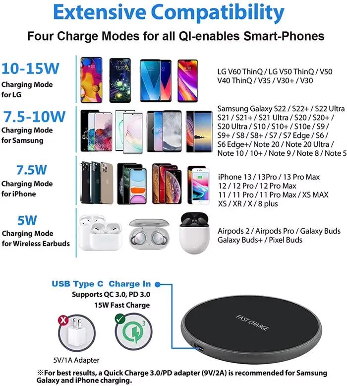 Chargeur sans fil pour iPhone 17 16 15 14 13 12 11 Xs Max X 8