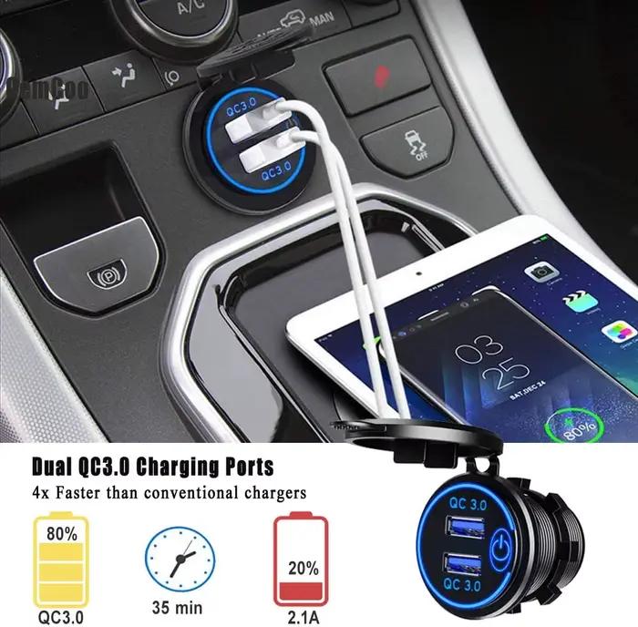Allume-cigare de chargeur de voiture avec interrupteur tactile 12V-24V double prise USB pour recharger rapidement vos appareils en voiture occasions spéciales