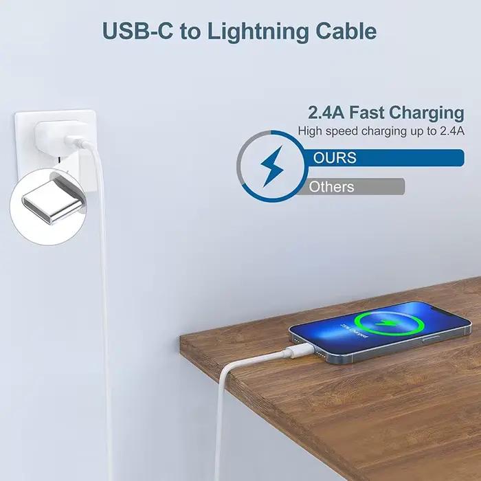 Câble de charge rapide USB C vers Lightning pour iPhone 14 13 12 11 Pro Max XS Max Blanc Noir Beige Bleu Durabilité et Compatibilité
