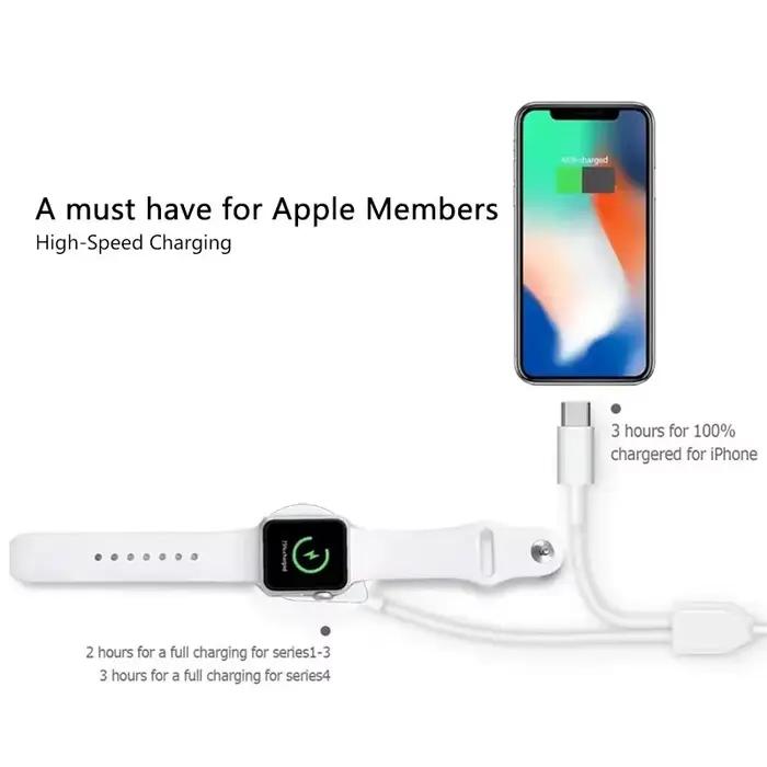 Câble USB C 3 en 2 pour chargeur Apple Watch