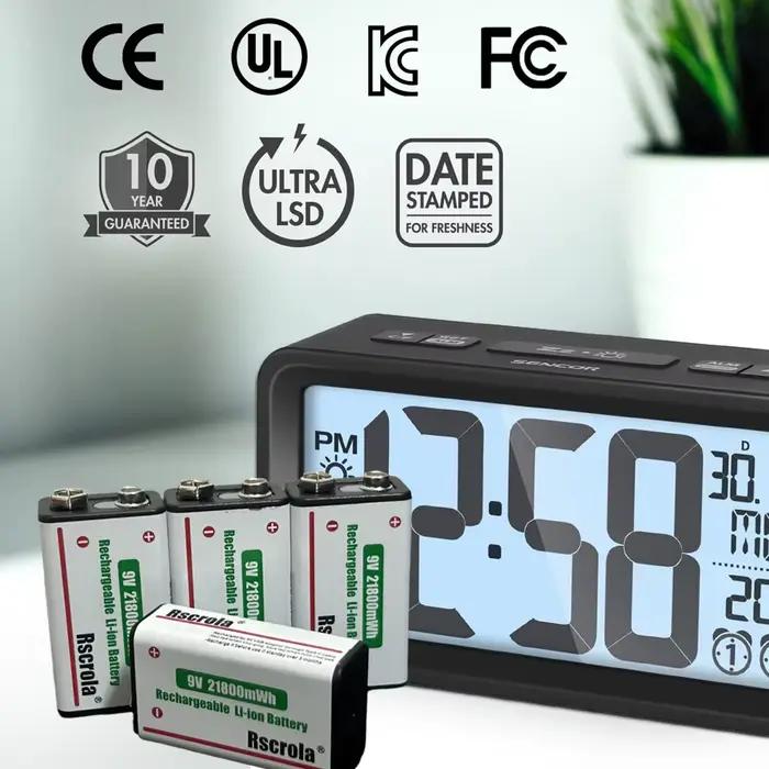 Batterie rechargeable 9V Rscrola avec charge USB-C pour appareils électroniques, détecteurs de fumée, appareils photo, horloges, matériel audio professionnel et kits d'urgence