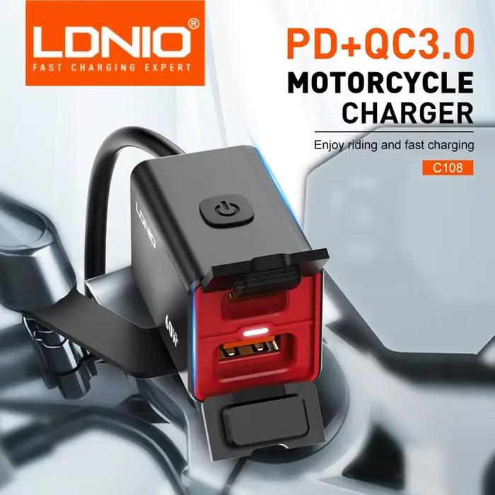 LDNIO moto USB C chargeur rapide PD + qc3.0 60W prise étanche type C téléphone portable 12V / 24V