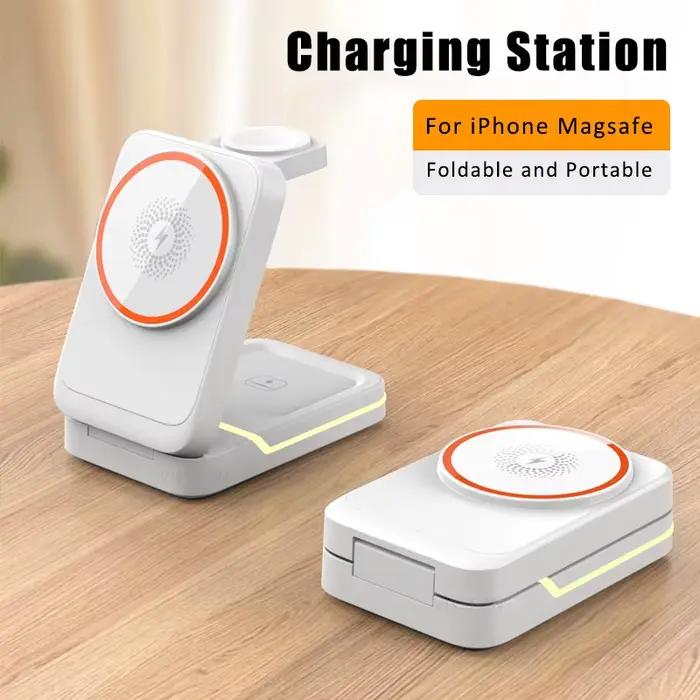 Support de chargeur sans fil rapide de voyage pliable magnétique 3 en 1