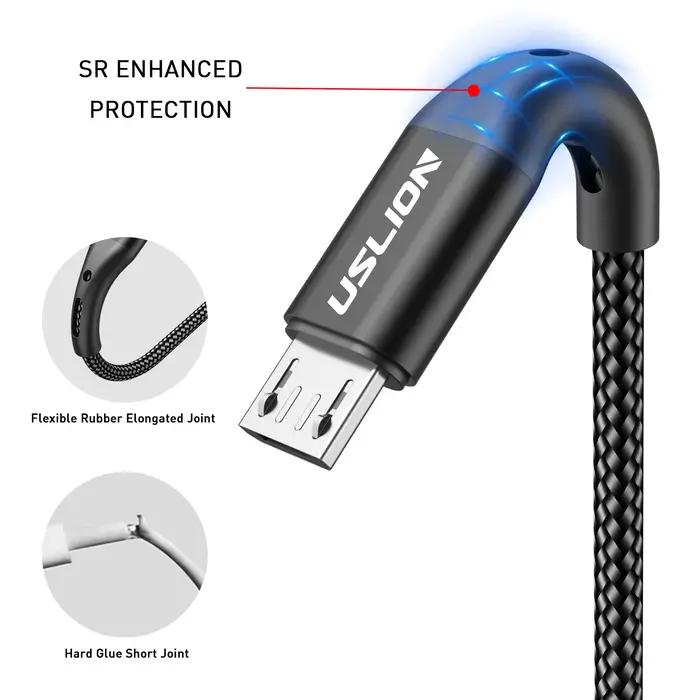 USLION 3A câble Micro USB charge rapide pour Samsung Xiaomi Huawei Realme OPPO Android téléphone portable USB cordon de données 0.5/1/2/3M