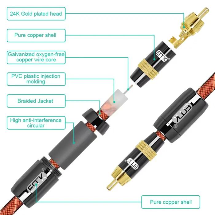 Câble EMK RCA câble Coaxial numérique câble de caisson de basses mâle à mâle tressé 3m 5m 10m câble RCA vers RCA pour amplificateur TV barre de son DVD