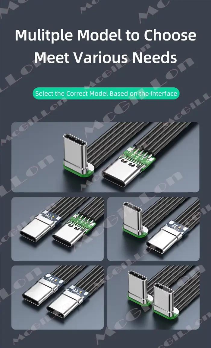 Câble de chargement et synchronisation des données USB-C pour appareils photo, flexible en silicone, charge rapide 60W, transfert de données 480Mbps, angle gauche/droite haut/bas