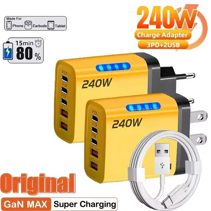 Chargeur rapide GaN 240W avec lumière LED