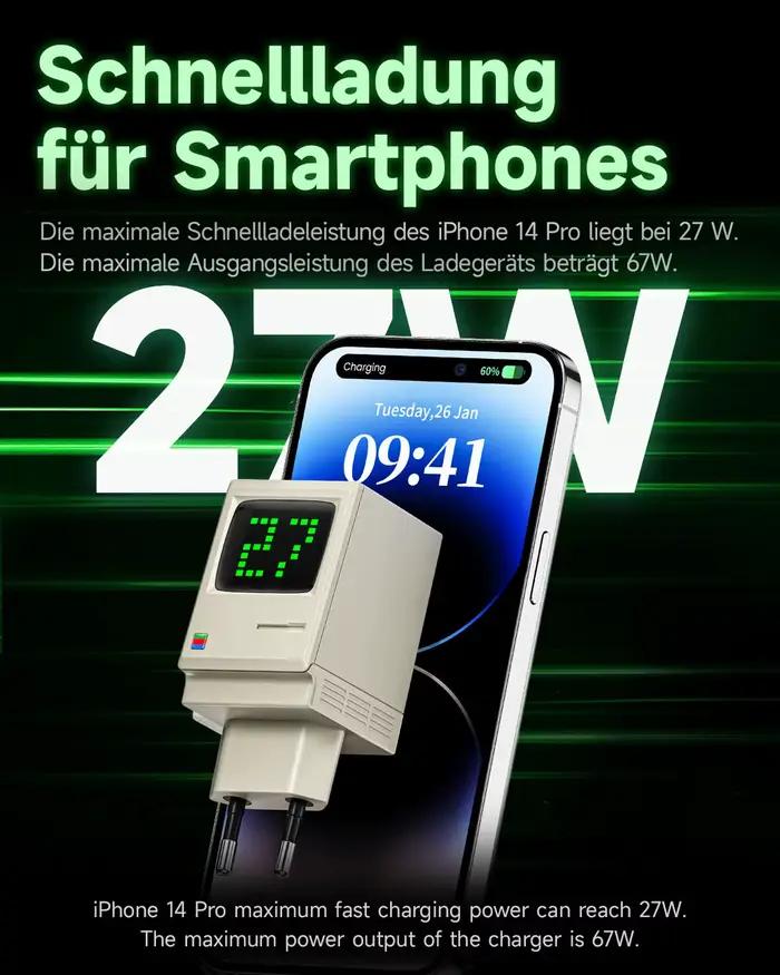 SHARGE Retro 67 GaN 67W chargeur rapide 67W 3 * adaptateur secteur USB-C pour tablette charge