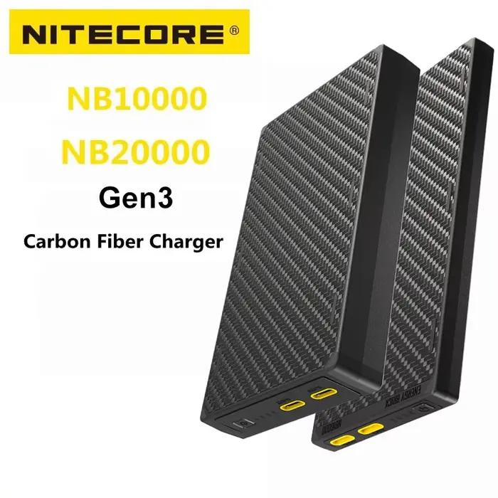 NITECORE NB10000 Gen4 NB20000 Gen3 Banque d'alimentation portable 20000mAh en fibre de carbone PD/QC3.0 18W Charge rapide pour iPhone Xiaomi