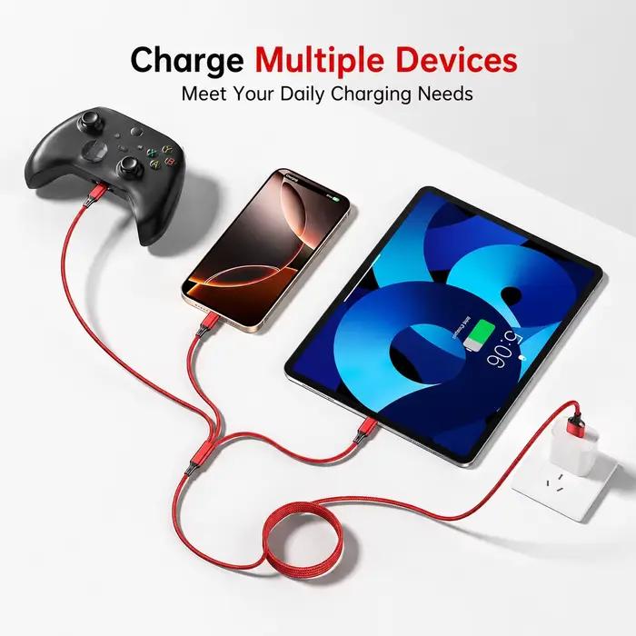 Câble de charge multi-prise 3 en 1 Type C Lightning Micro USB 2.4A pour iPhone Samsung Xiaomi Android Téléphone Tablette Charge Rapide Occasions Spéciales