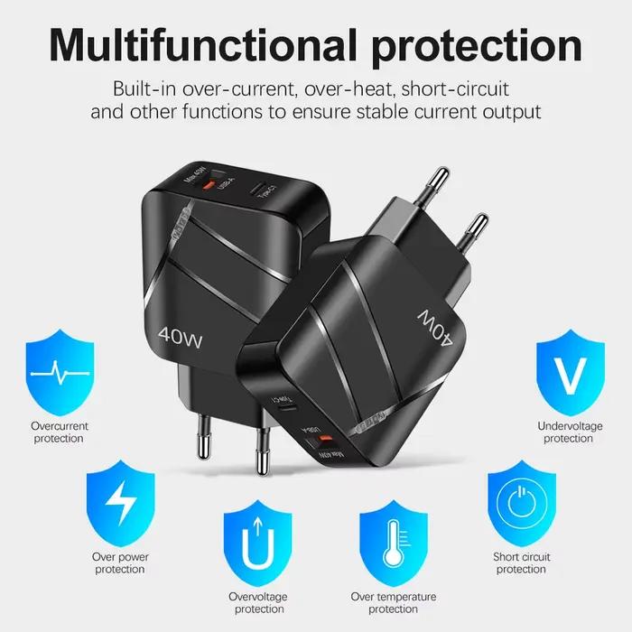 40W PD USB C Chargeur Charge Rapide QC 3.0 Mur