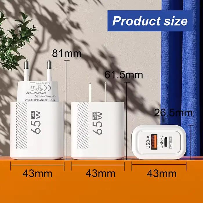 65W GaN USB C chargeur rapide QC3.0 prise ue/US adaptateur