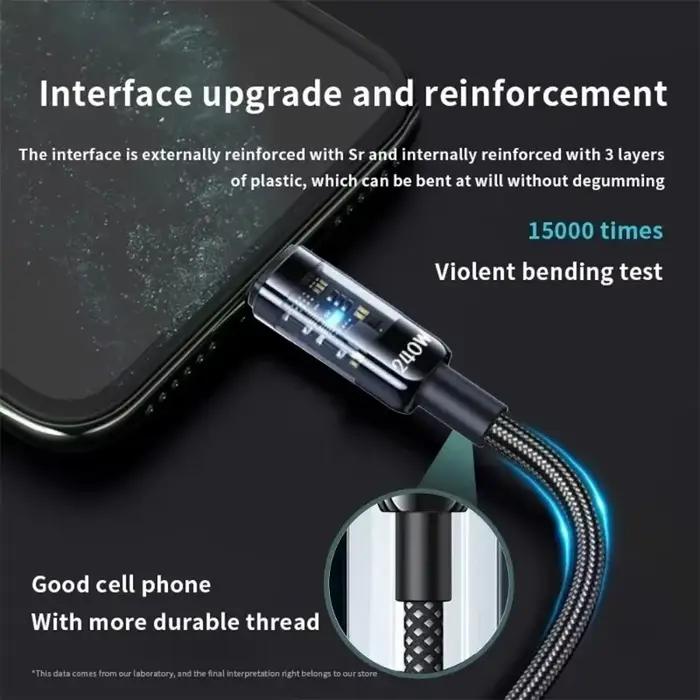 0.25/1/1.5/2M 240W Nylon USB C PD câble de données de Charge ultra rapide avec affichage numérique LED USB vers Type C