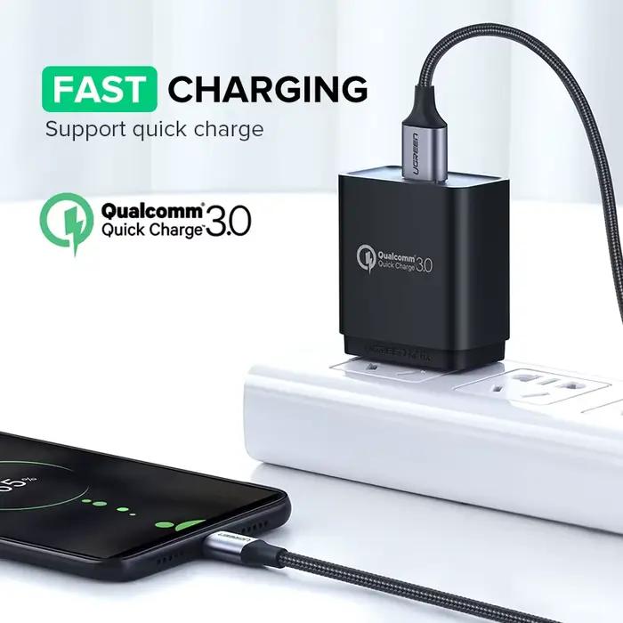 Câble Micro USB Ugreen 2A en nylon, câble de charge rapide USB pour Samsung Xiaomi HTC, câble de données USB, câble de téléphone portable