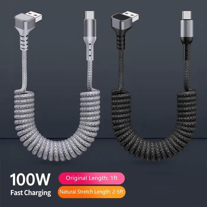 Câble de charge USB A vers Type C en spirale à angle droit de 90 degrés pour voiture