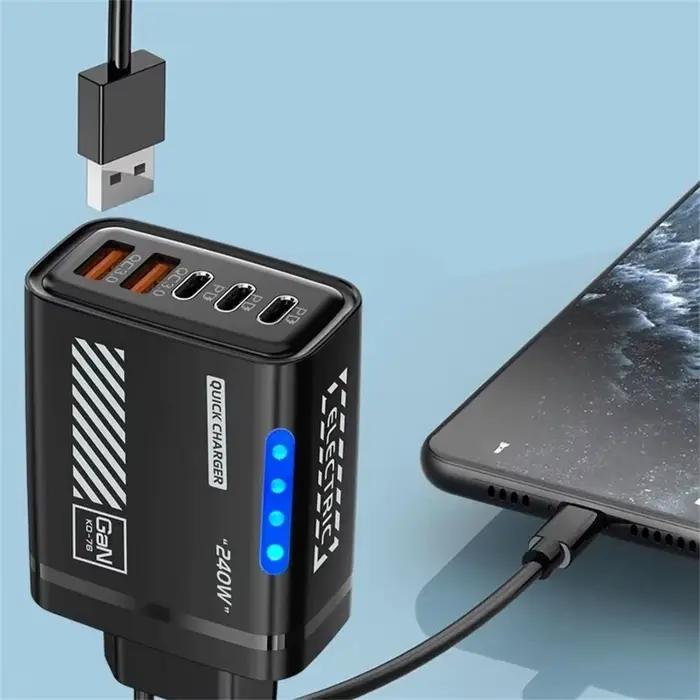 Chargeur de bureau 5-en-1 GaN 240W USB-C PD QC 3.0 à charge rapide pour MacBook