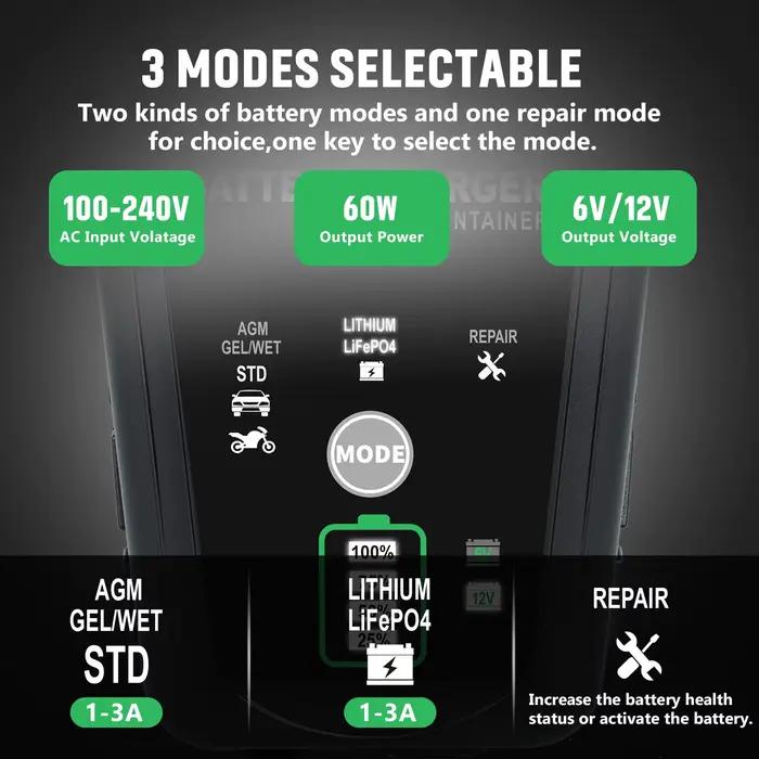 Chargeur de batterie intelligent HTRC 6V 12V 3000mA automatique pour batteries au lithium LiFePO4