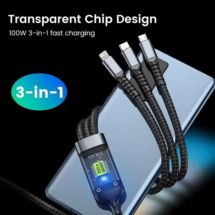 Câble de charge rapide Transparent 3 en 1