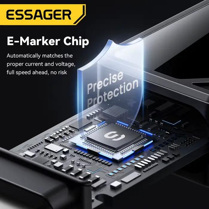 Câble de charge rapide ESSAGER Type C à C affichage numérique pour MacBook Pro/Air iPhone 16/15/14 iPad 925W alliage d'aluminium tresse