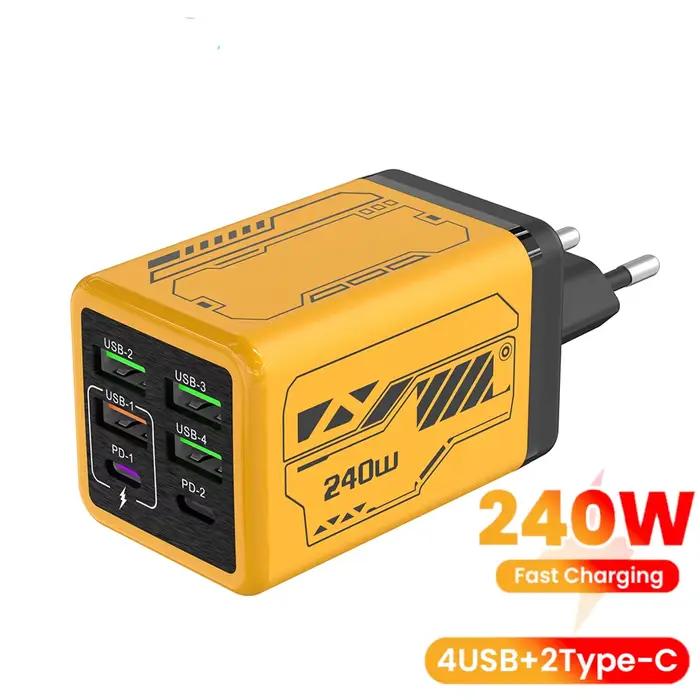 240W 6 Ports 4USB + 2Type C chargeur de téléphone portable à charge ultra rapide USB3.0 PD3.0