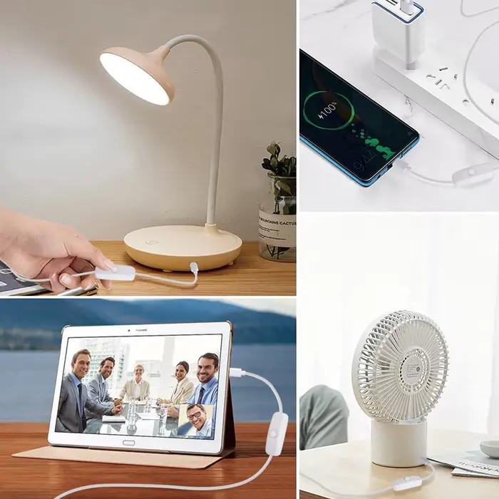 Câble de charge USB A vers Type C avec interrupteur marche arrêt pour téléphone portable lampe bureau tablette PC câble extension sécurité composite