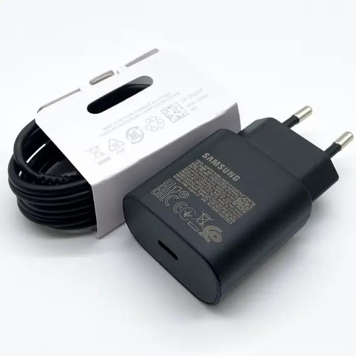 Chargeur rapide Samsung 25W pour Galaxy A55 A54 A35 A05s A34 A14 5G avec prise UE et câble USB C pour S24 S23 S22 Plus S21 S20 FE