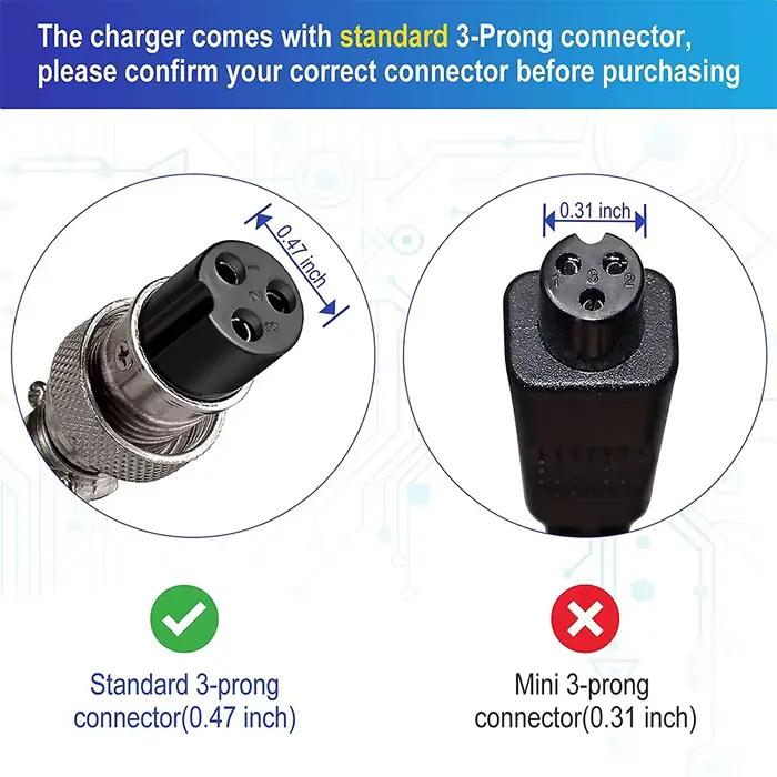 Chargeur de batterie de Scooter 42V 2A 5A pour batterie au Lithium 36V, adaptateur d'alimentation universel avec connecteur 12mm à 3 broches