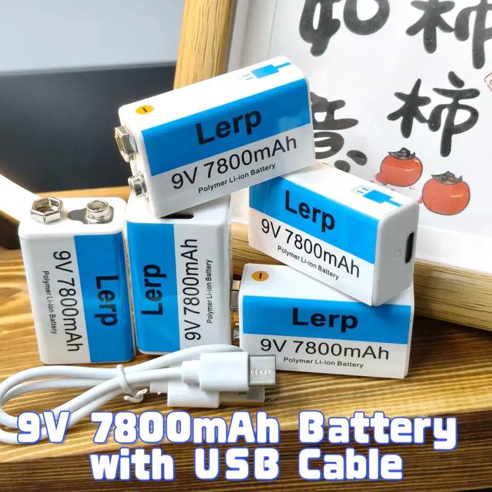 Batterie rechargeable 9V 7800mAh avec câble de charge USB