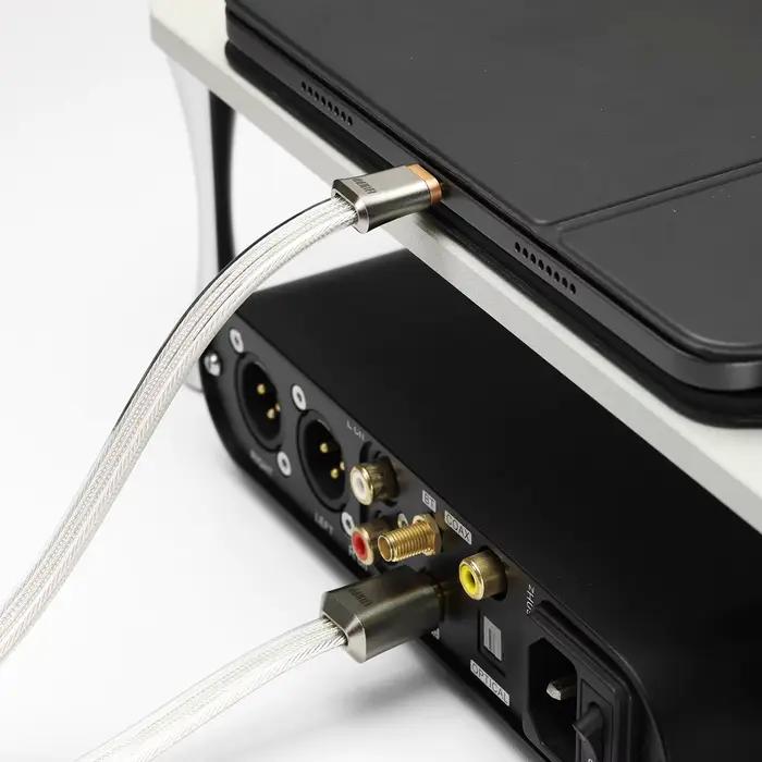 Câble de signal numérique DDHiFi TC19 en argent pur avec coque de blindage sans couture en métal CNC pour expérience sonore supérieure et prise ergonomique incurvée pour smartphone tablette et ordinateur