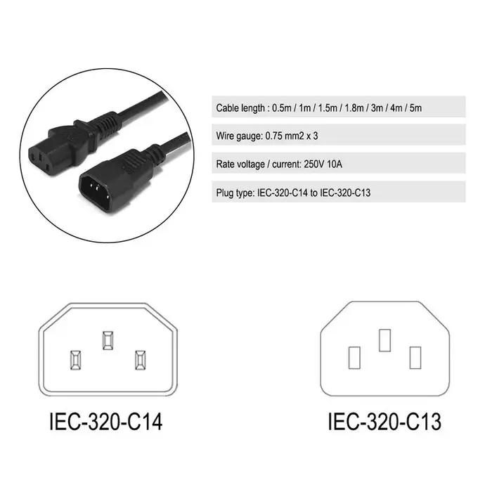 Câble d'alimentation IEC C13 C14 0.3m/0.5m/1m