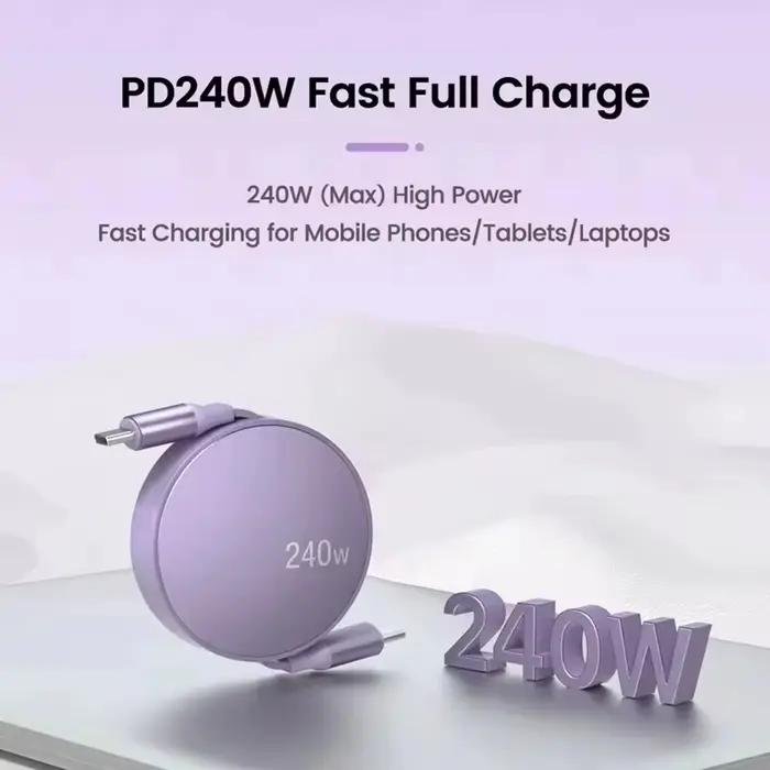 Câble de chargement rapide rétractable PD 240W USB-C vers USB-C