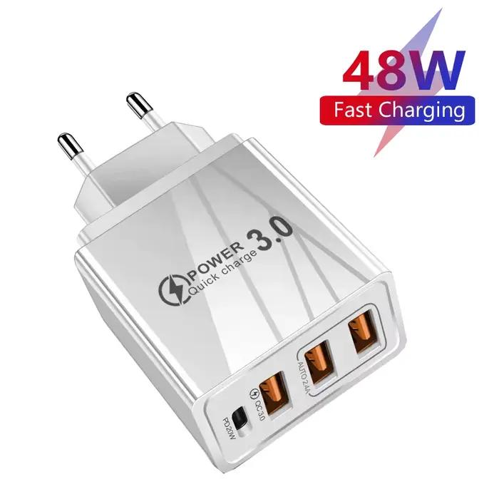 Chargeur mural 48W 3USB Type C QC 3.0 rapide pour Samsung Huawei Xiaomi téléphone adaptateur mural occasions spéciales usage quotidien international