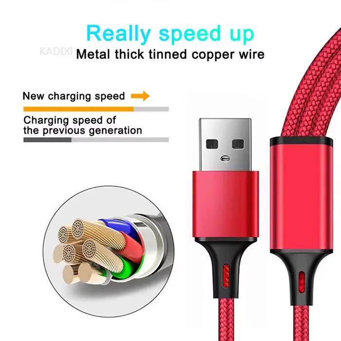 Câble de charge rapide USB 3 en 1 KADIXI tressé en nylon pour iPhone Huawei Samsung multi-chargeur occasions spéciales femmes hommes