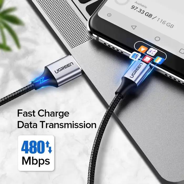 Câble USB-A à Type C pour iPhone 15 et autres smartphones modernes chargement rapide et synchronisation des données tresses métal et nylon disponibles en plusieurs longueurs et couleurs