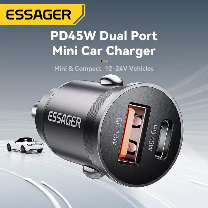 Essager 45W chargeur de voiture QC 3.0 pour Huawei Xiaomi Charge rapide SCP Samsung AFC