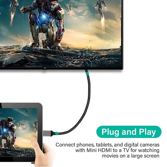 Câble Mini HDMI vers HDMI 2.0 4K 60Hz pour Téléviseurs Moniteurs Lecteurs DVD Appareils Photo Haute Qualité Audiovisuelle